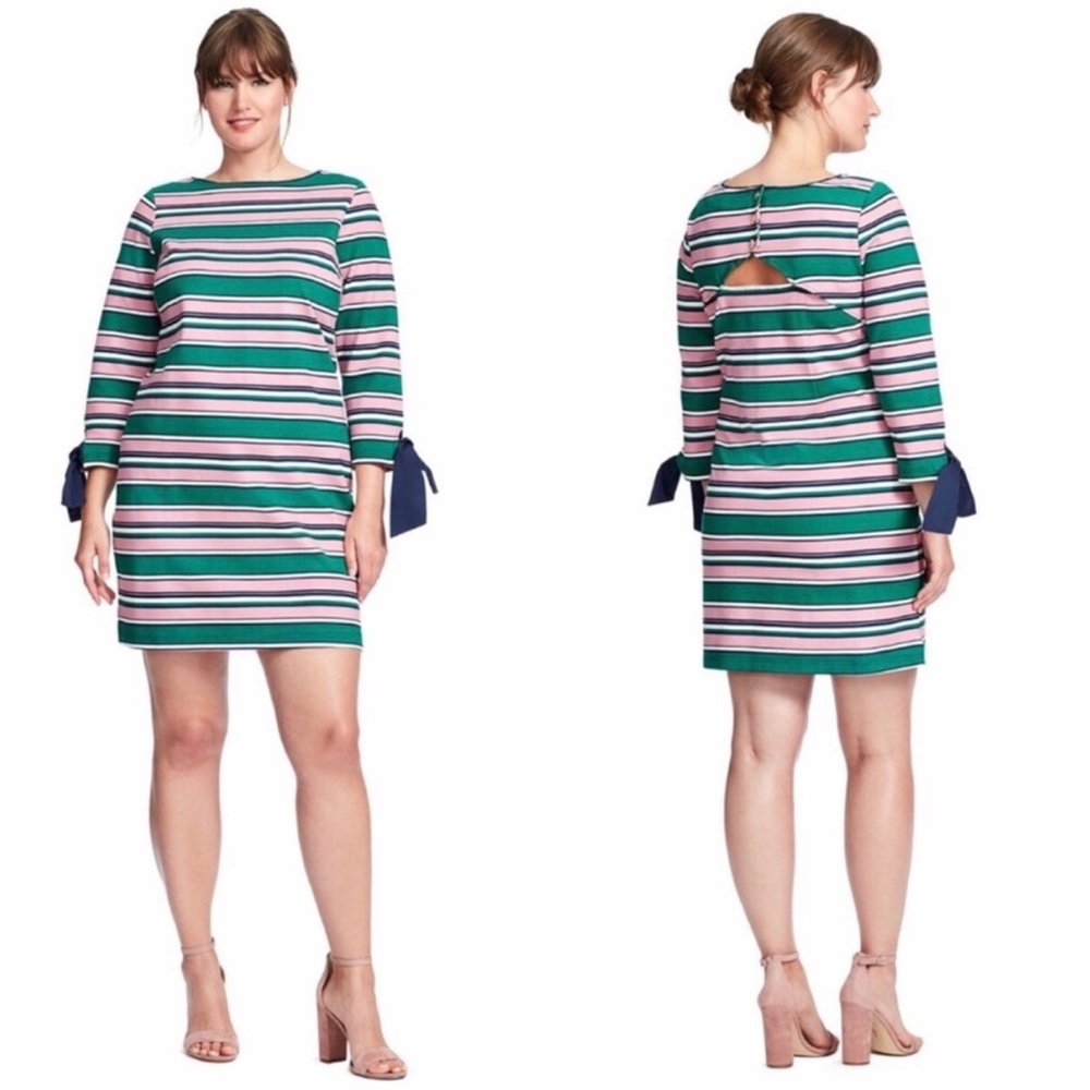 New Draper James Eloquii Striped Tie Sleeve Dress